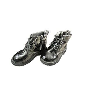 Girls Side Zipper Lace Up Front Boots For Children Combat Boots 12.5